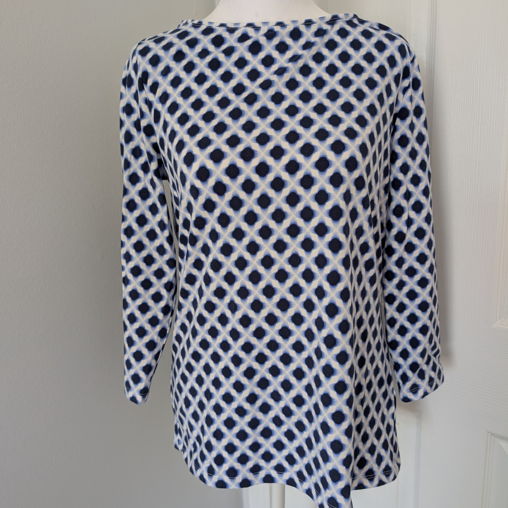 Talbots Blue and White Geometric Long Sleeve Top